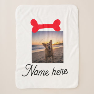 Red dog bone photo pet dog cat name simple gifts sherpa blanket