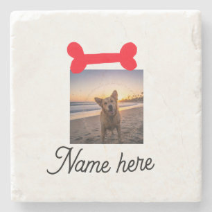 Red dog bone photo pet dog cat name simple gifts  stone coaster