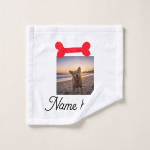 Red dog bone photo pet dog cat name simple gifts wash cloth