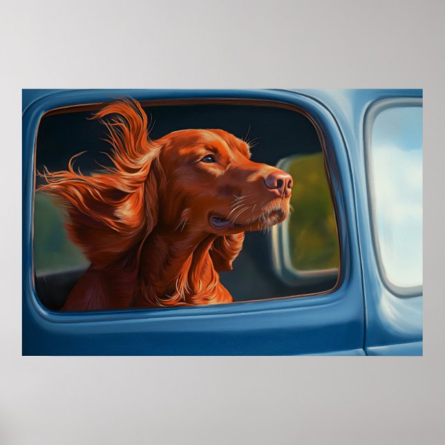 Red Dog Enjoying Scenic Car Ride Art Print (Front)