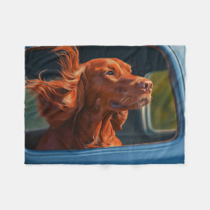 Red Dog Enjoying Scenic Car Ride Art Print Fleece Blanket