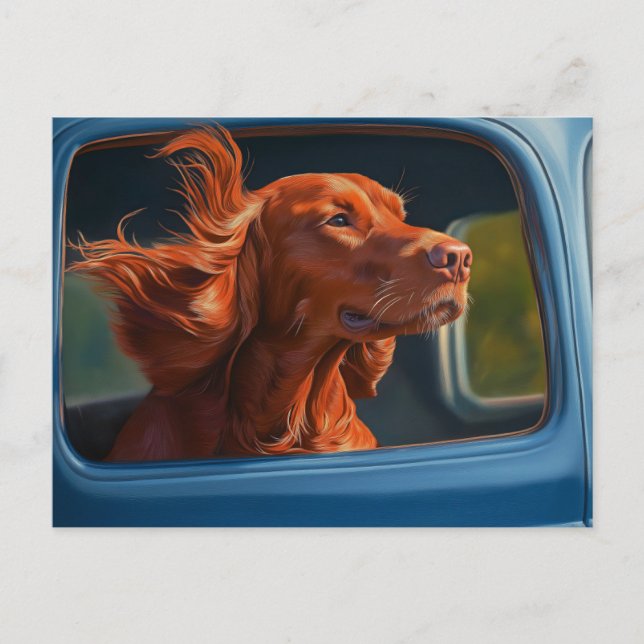 Red Dog Enjoying Scenic Car Ride Art Print Postcard (Front)