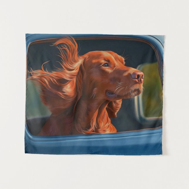 Red Dog Enjoying Scenic Car Ride Art Print Tapestry (Front (Horizontal))