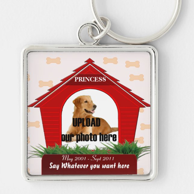 Red Dog House Pet Memorial Key Ring (Front)