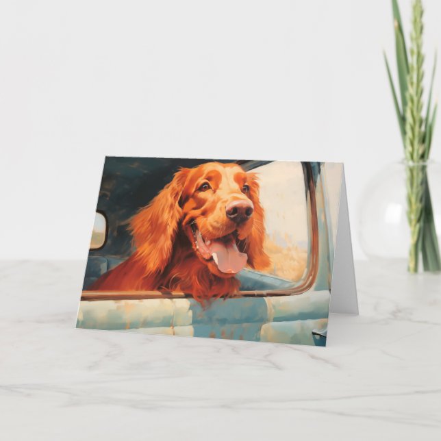 Red Dog in Classic Truck Window Art Print Card (Front)