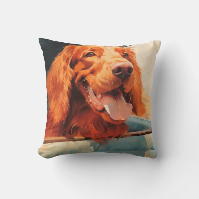 Red Dog in Classic Truck Window Art Print Cushion (Front)