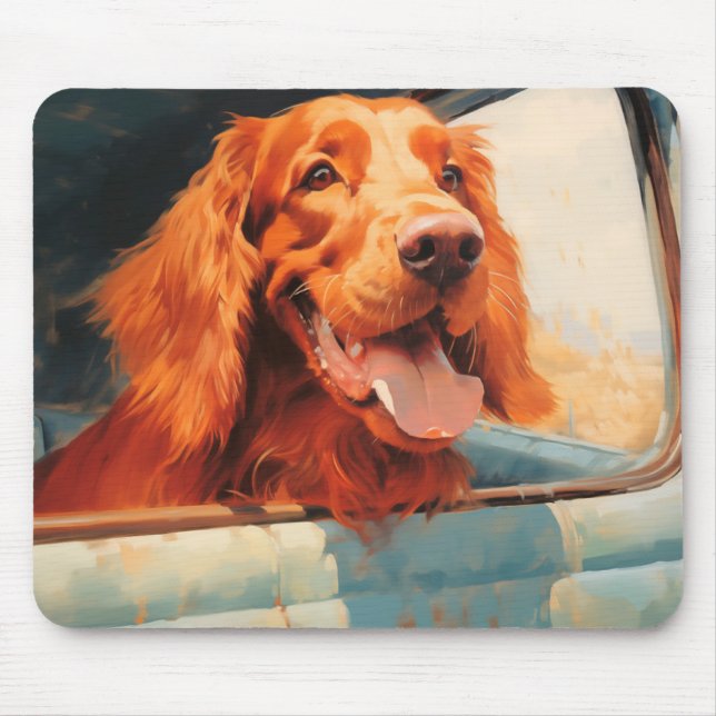 Red Dog in Classic Truck Window Art Print Mouse Pad (Front)