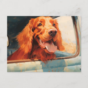 Red Dog in Classic Truck Window Art Print Postcard
