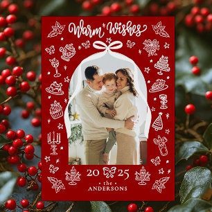 Red Doodle Arch Photo "Warm Wishes" Christmas Holiday Card