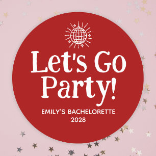Red Doodle Disco Ball Bachelorette Party Classic Round Sticker
