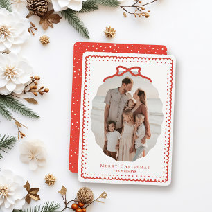 Red Doodle Frames & Bow Photo Christmas Holiday Card