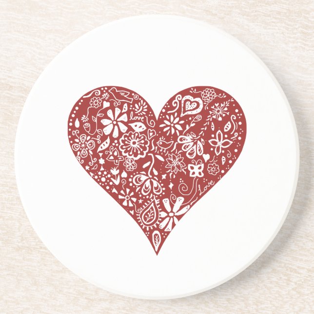 Red Doodle Heart Coaster (Front)