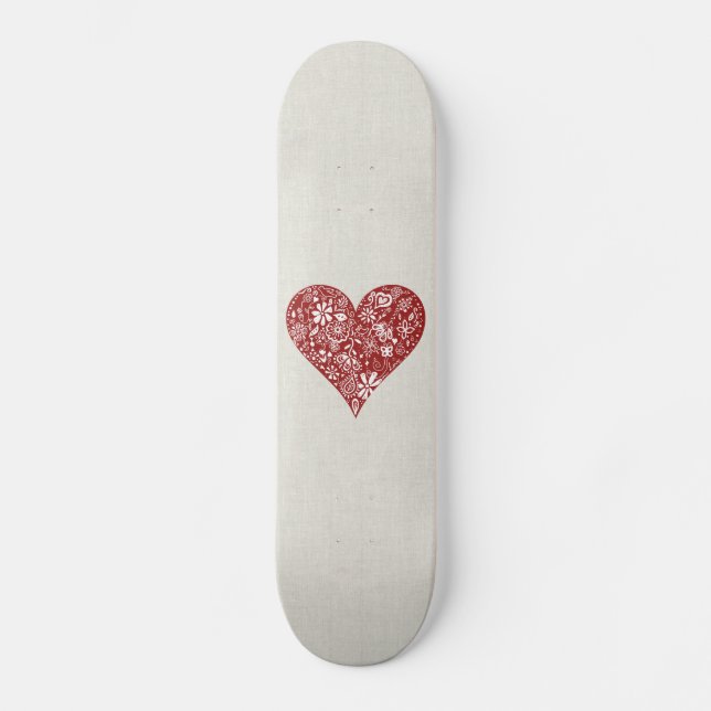 Red Doodle Heart Skateboard (Front)