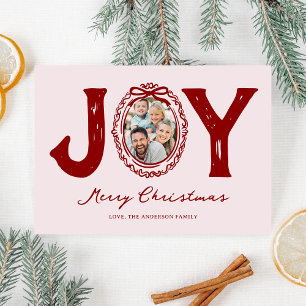 Red Doodle Joy Photo Christmas Holiday Card