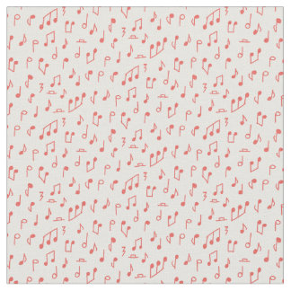 Red Doodled Music Notes  Fabric
