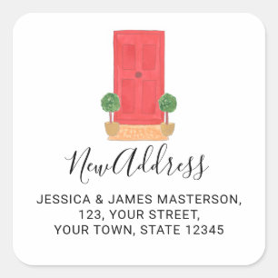 Red Door New Address Envelope Square Sticker