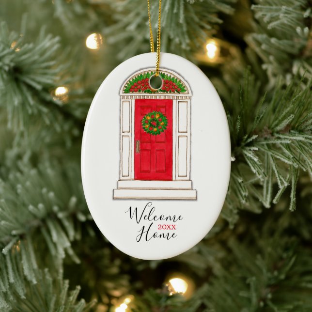 Red Door New Home Ceramic Ornament (Tree)