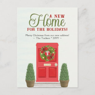 Red Door & Topiaries Watercolor Christmas Moving Postcard