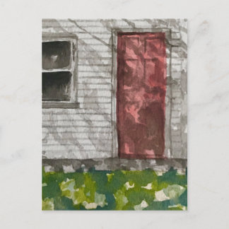 Red Door White House Watercolor Art Postcard