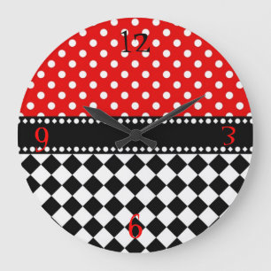 Red Dot Chequerboard Large Clock