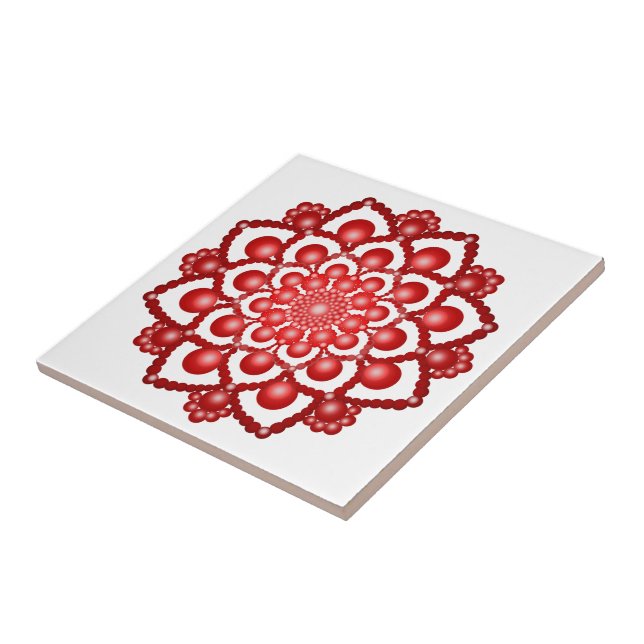 Red Dot Mandala Flower Ceramic Tile (Side)