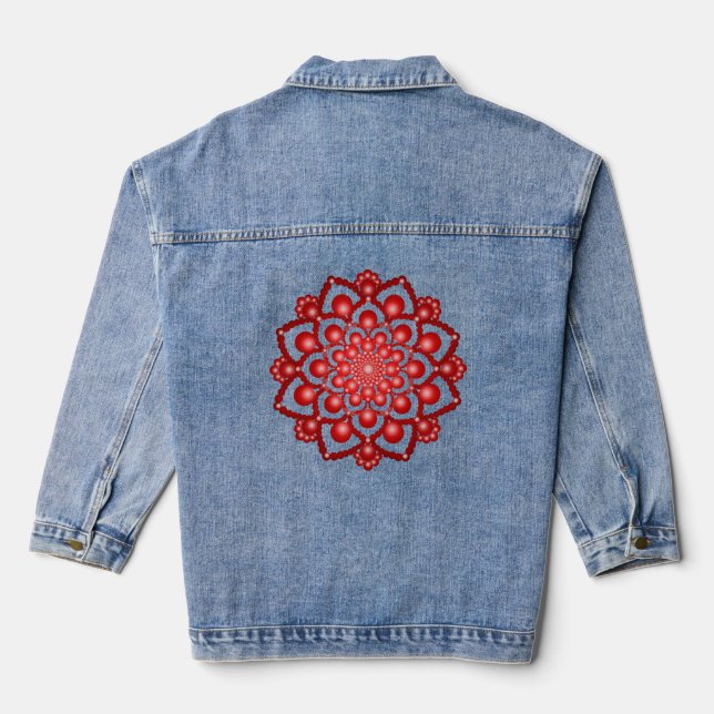Red Dot Mandala Flower Denim Jacket (Back)