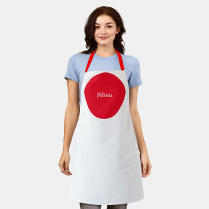 Red Dot Pattern Custom Name White Colourful Gift Apron