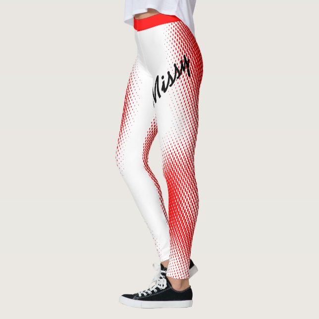 Red Dot Pattern with Your Name on WHITE Leggings (Left)