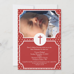 Red Dots Baptism Baby Dedication 5x7 photo Invitation