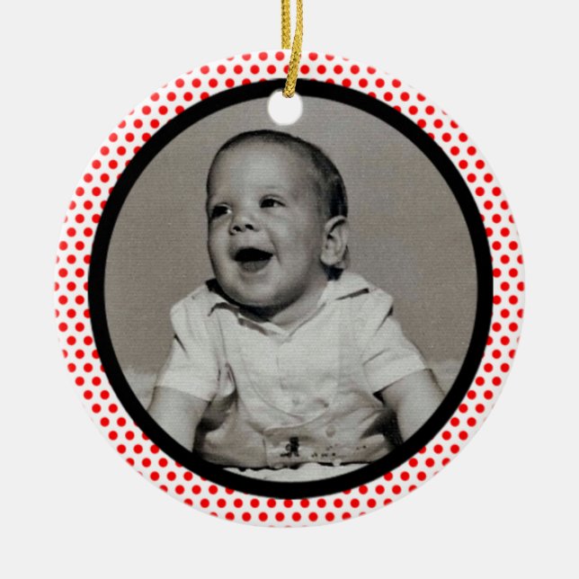 Red Dots Black Trim Ceramic Tree Decoration (Front)