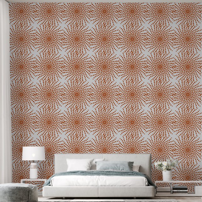Red Dotted Abstract Flowers Pattern Wallpaper (Bedroom)