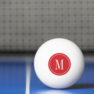 Red Dotted Circle Monogram Personalised Ping Pong Ball