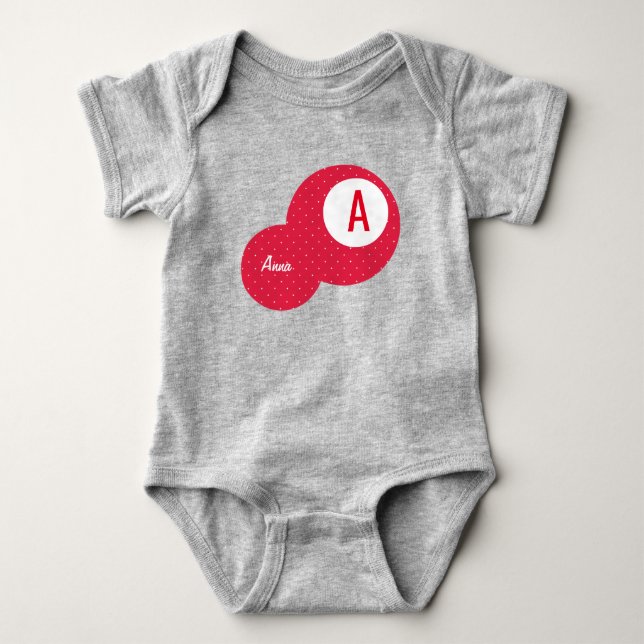 Red Dotty Personalised Monogram Baby Bodysuit (Front)