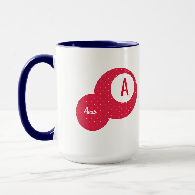 Red Dotty Personalised Monogram Mug (Left)