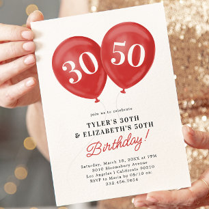 Red Double Celebration Joint Birthday Party Invitation