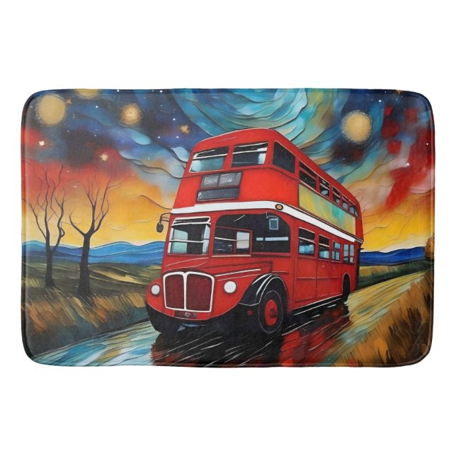 Red Double Decker Bus On A Starry Night, Bath Mat (Front)