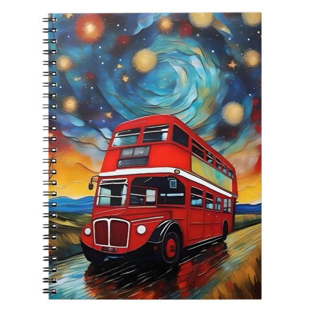 Red Double Decker Bus On A Starry Night, Notebook (Front)