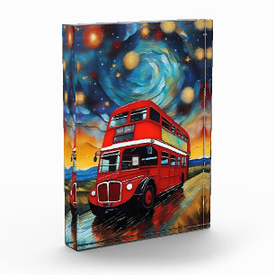 Red Double Decker Bus On A Starry Night, Photo Block