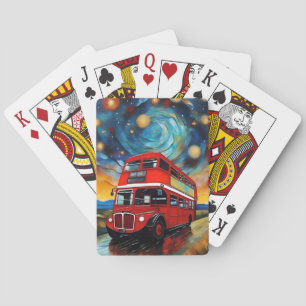 Red Double Decker Bus On A Starry Night, Playing Cards