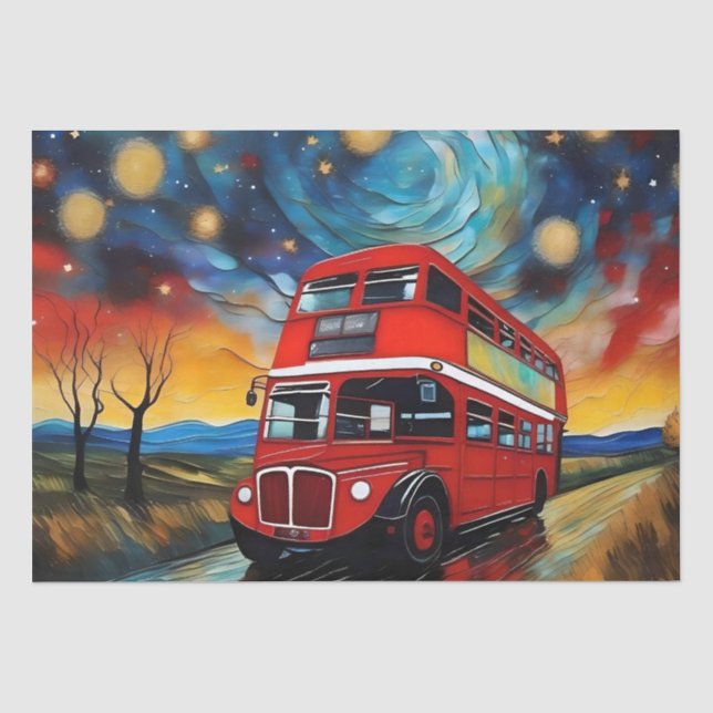 Red Double Decker Bus On A Starry Night, Tissue Paper (Front)