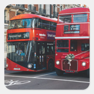 Red Double Decker Buses Square Sticker