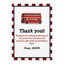 Red Double Decker City Bus Boys thank you card