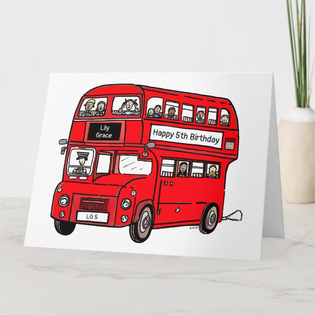 Red Double Decker London Bus Birthday Card (Front)