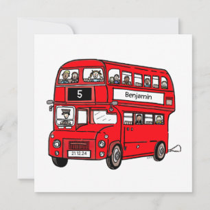 Red Double Decker London Bus Birthday Invitation