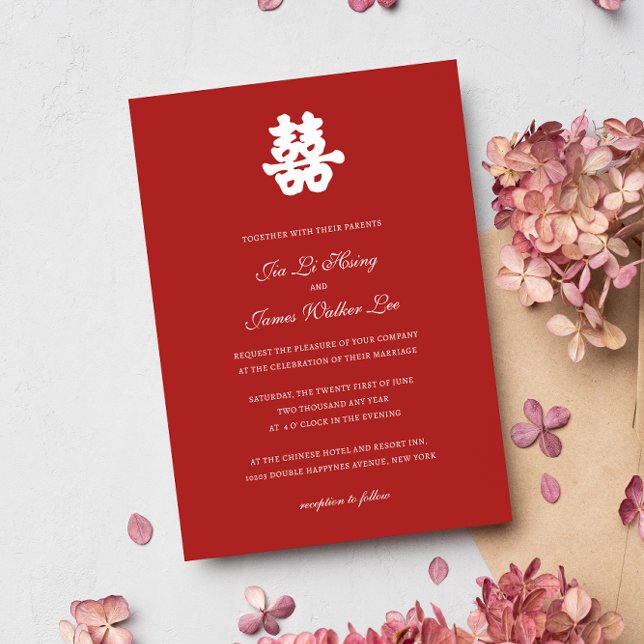 RED Double Happiness Chinese calligraphy asian Invitation (Creator Uploaded)