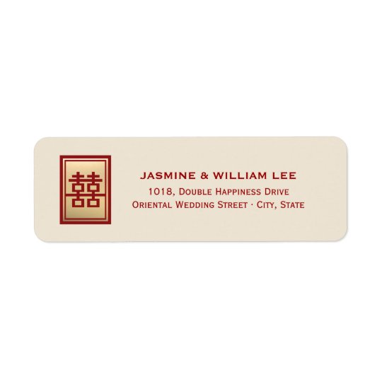Red Double Happiness Chinese Wedding Address Label