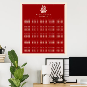 Red Double Happiness Chinese Wedding Seating Chart