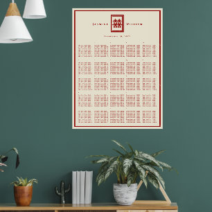Red Double Happiness Chinese Wedding Seating Chart