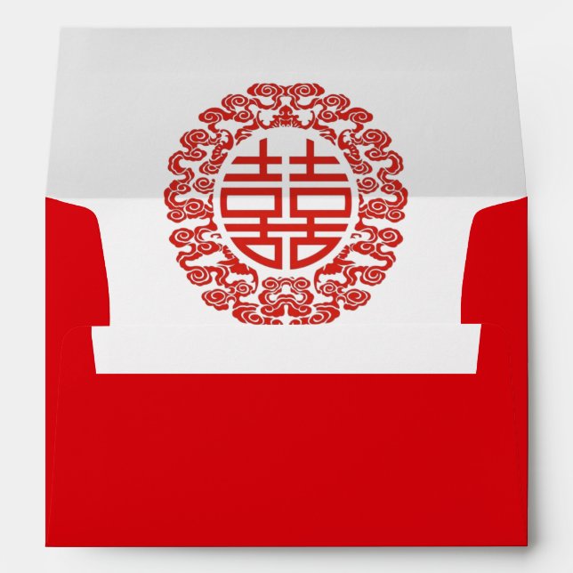 red double happiness modern chinese wedding envelopes (Back (Bottom))