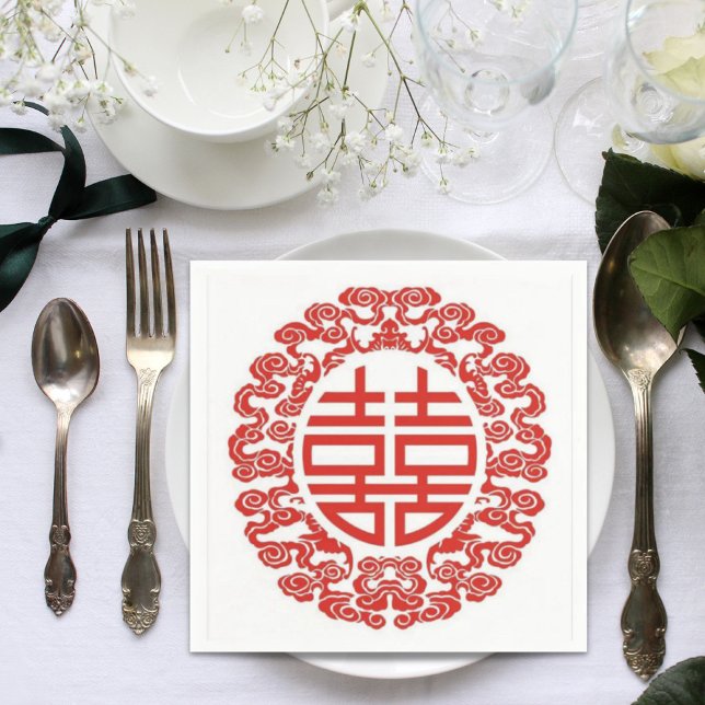 red double happiness modern chinese wedding napkin (red double happiness modern chinese wedding paper napkins)